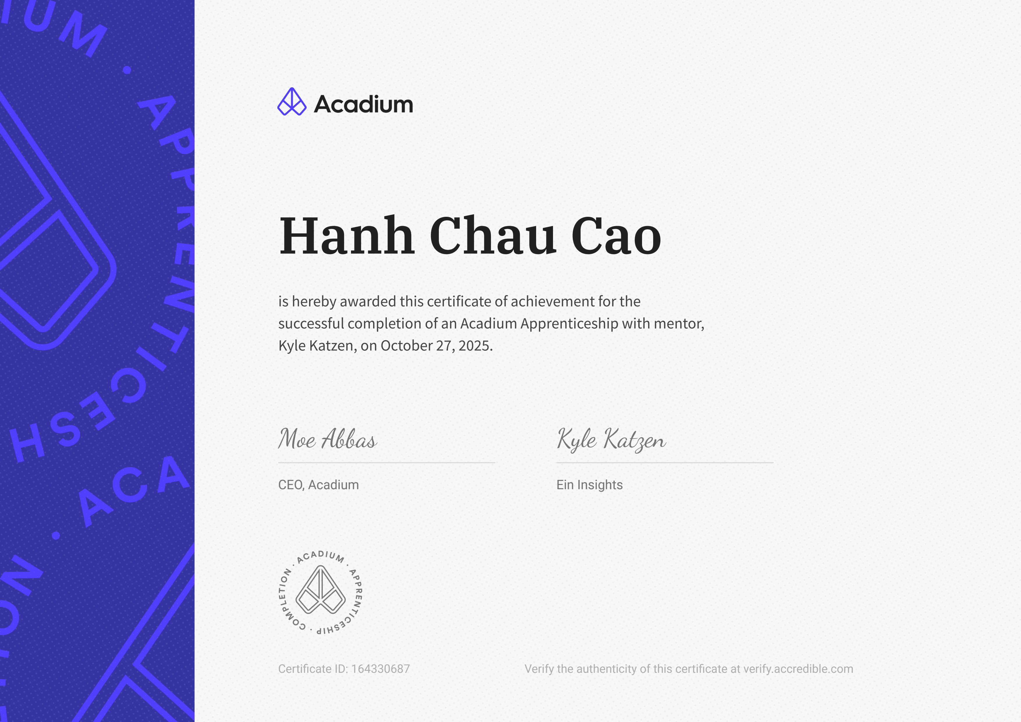 Ein Insights Certificate